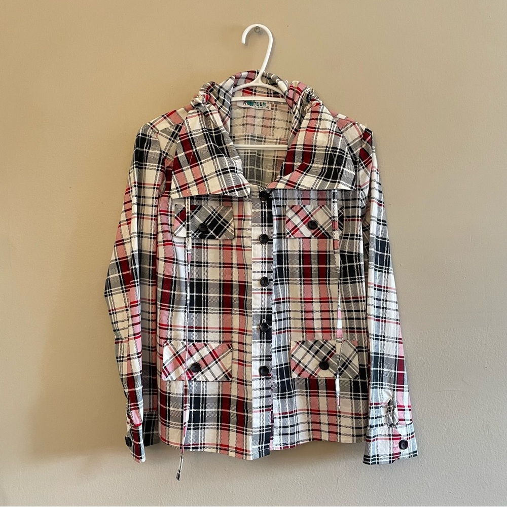 Vintage “K TEEN” White & Red Plaid Drawstring Collar Blouse –Size Large Like New - Picture 3 of 16
